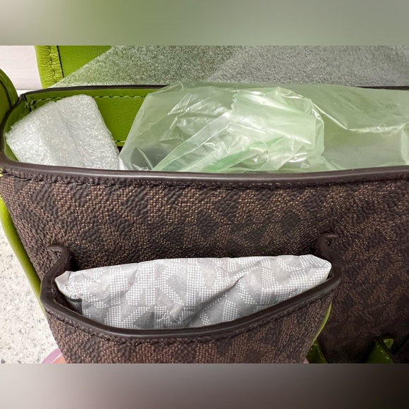 NWOT Michael Kors Brown & Green Monogram Shoulder Bag - Picture 6 of 9